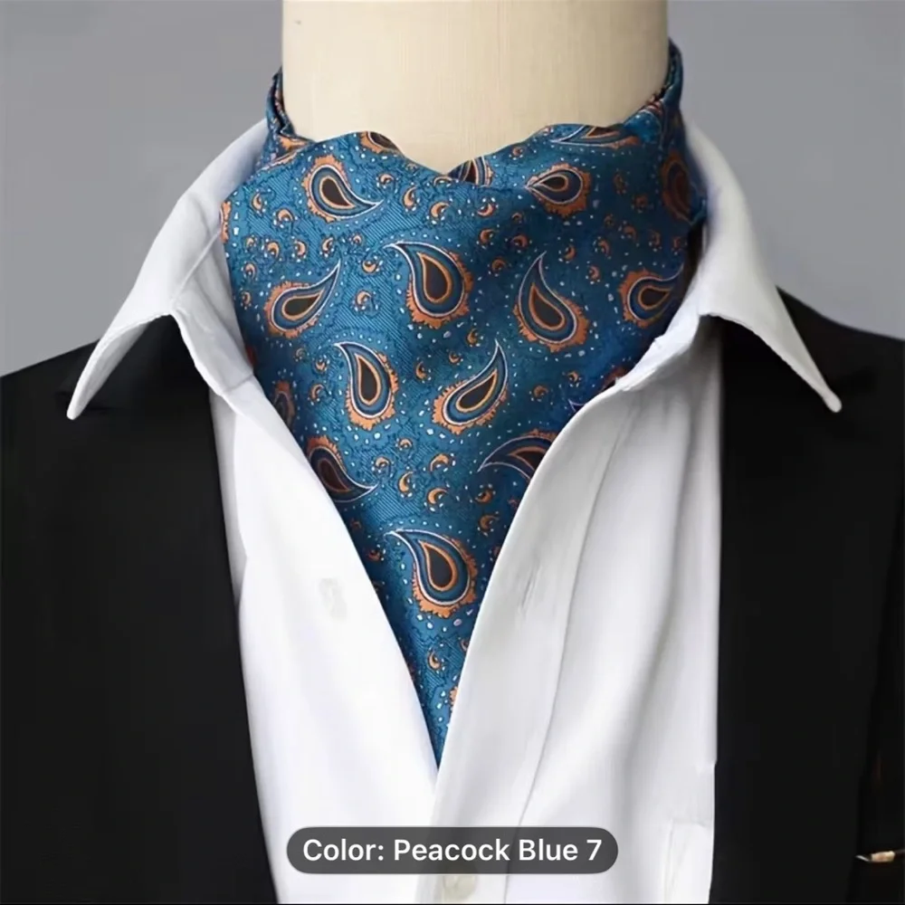 Men's Paisley Ascot Cravat - Blue and Orange